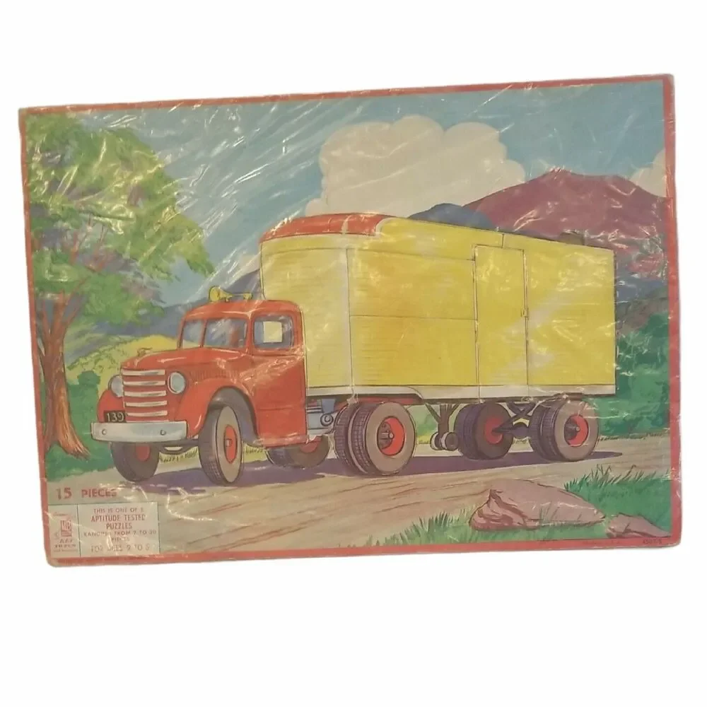 Milton Bradley Vintage Puzzle Semi-Truck 1955 Aptitude Tested Puzzle 15 Pieces